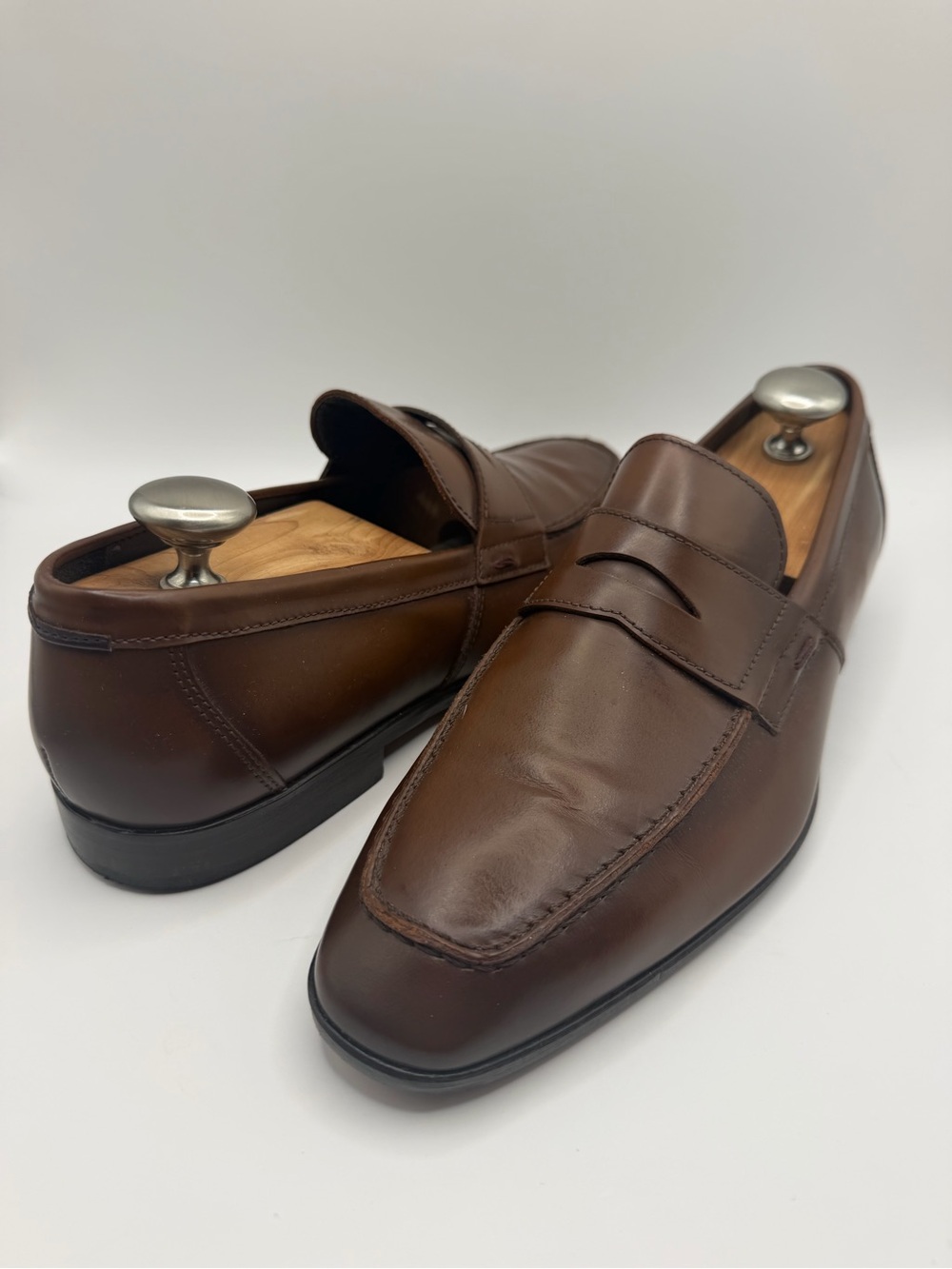 Bruno Magli Calabria Cognac Leather Penny Loafers Men’s 7.5 M Italy Dress Shoes